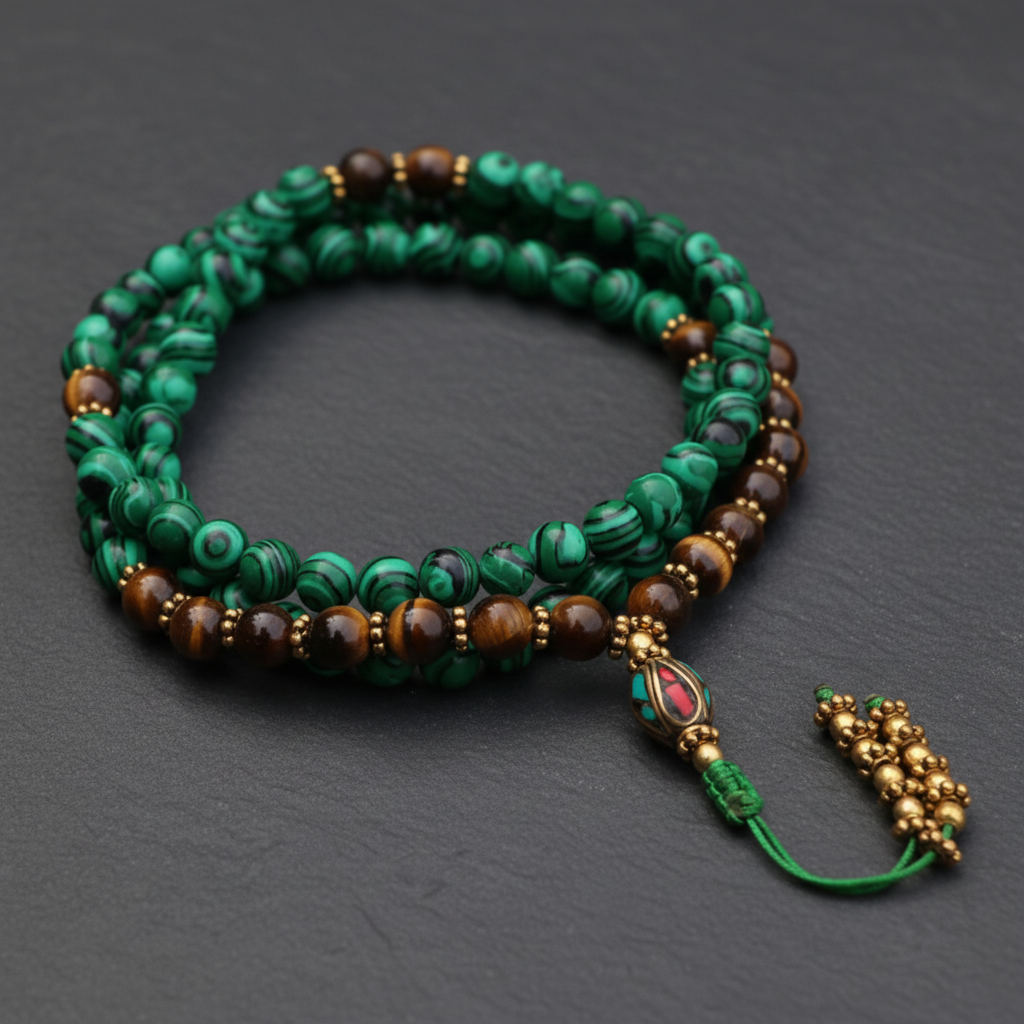 Tiger Eye and Malachite Stone Mala