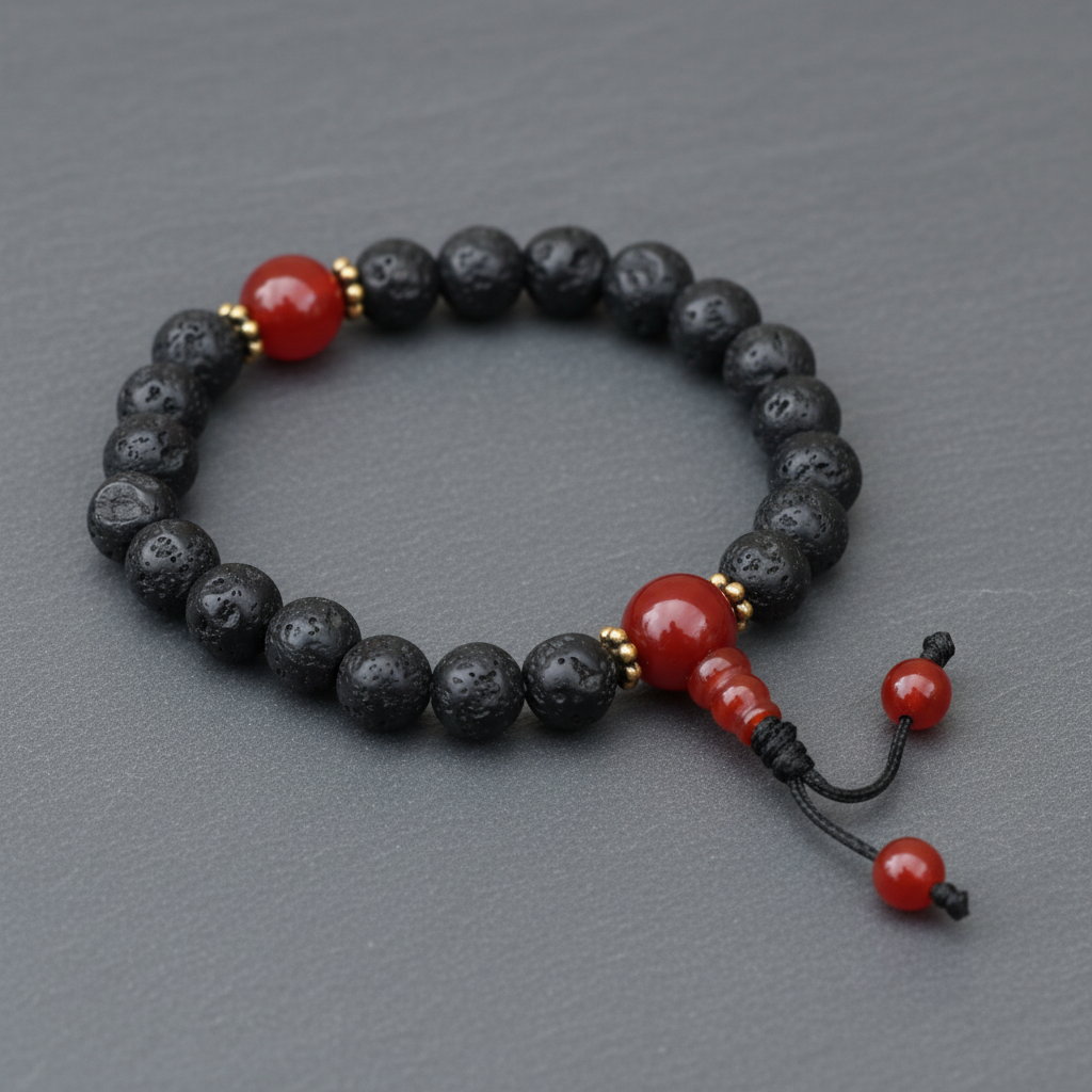Lava Stone and Carnelian Wrist Mala Bracelet