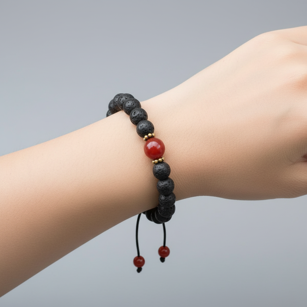 Lava Stone and Carnelian Wrist Mala Bracelet