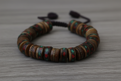 Brown Inlaid Yak Bone Wrist Mala Bracelet