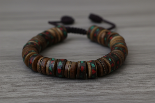 Brown Inlaid Yak Bone Wrist Mala Bracelet