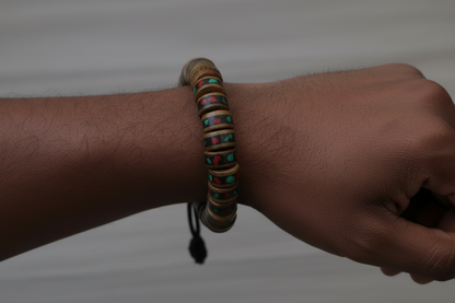 Brown Inlaid Yak Bone Wrist Mala Bracelet