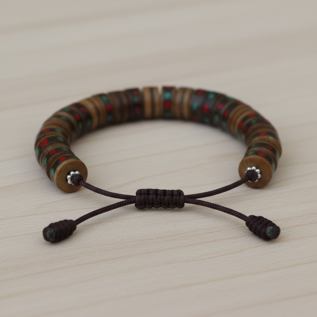 Brown Inlaid Yak Bone Wrist Mala Bracelet