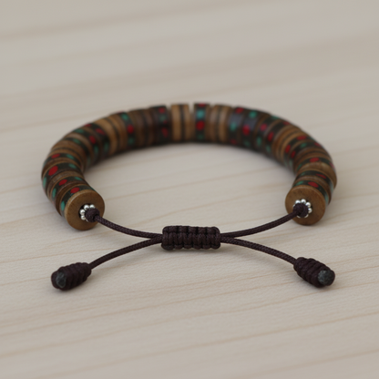 Brown Inlaid Yak Bone Wrist Mala Bracelet