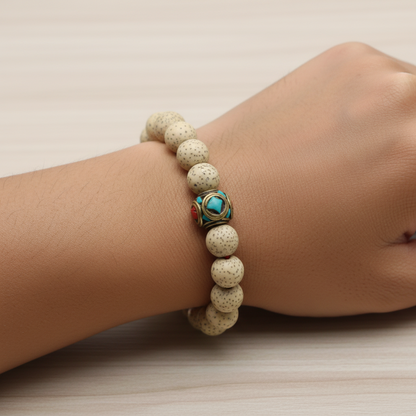 Lotus Seed and Inlaid Brass Wrist Mala Bracelet