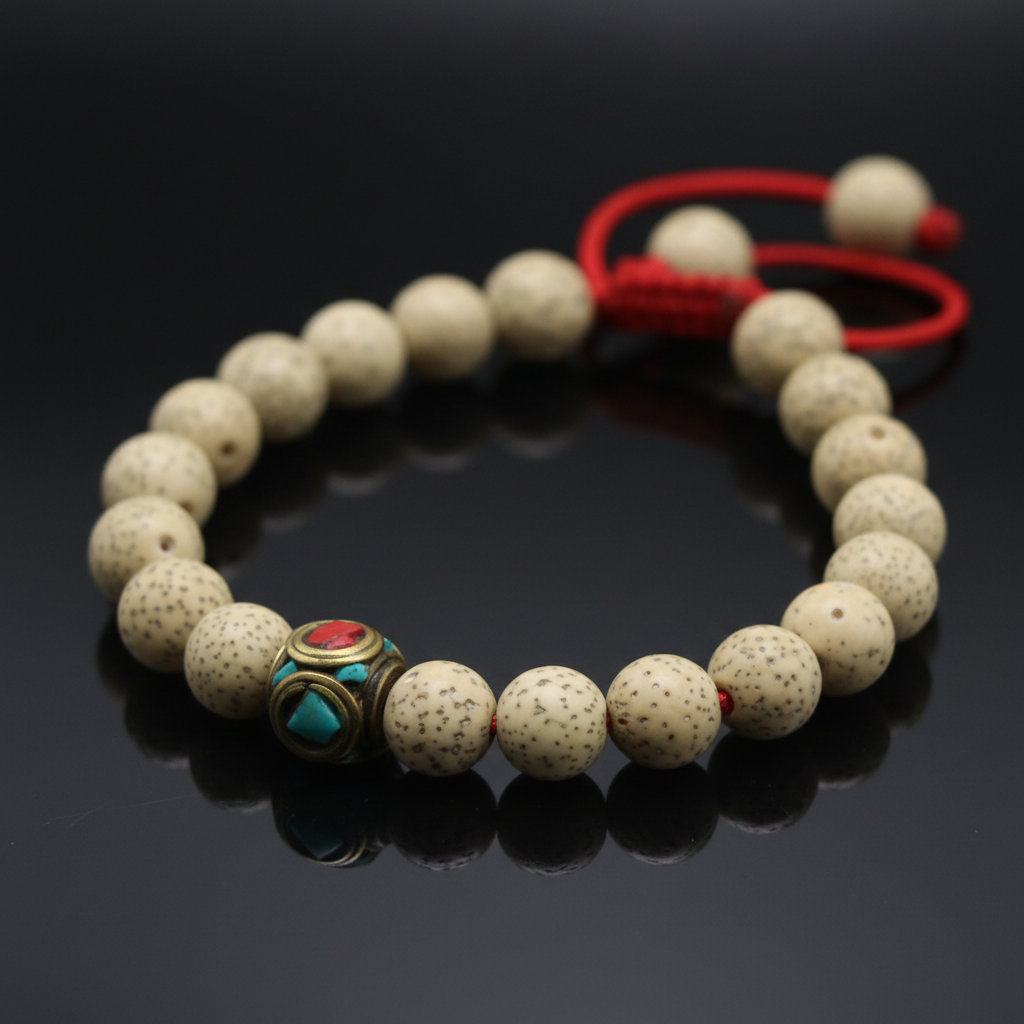 Lotus Seed and Inlaid Brass Wrist Mala Bracelet
