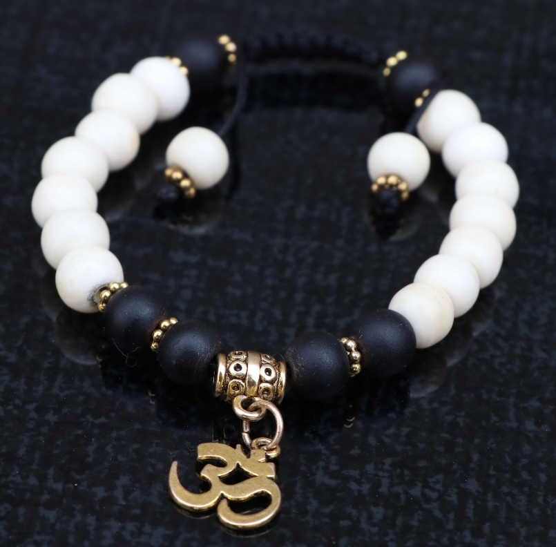 Yak Bone Wrist Mala Bracelet with OM Charm