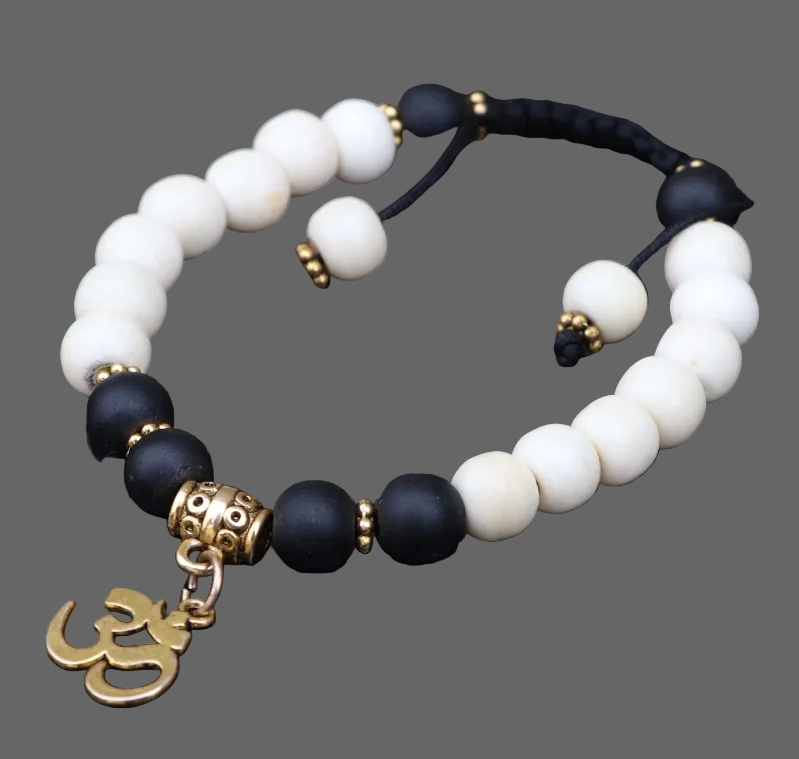 Yak Bone Wrist Mala Bracelet with OM Charm