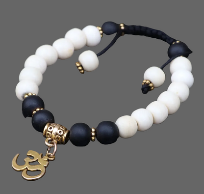 Yak Bone Wrist Mala Bracelet with OM Charm