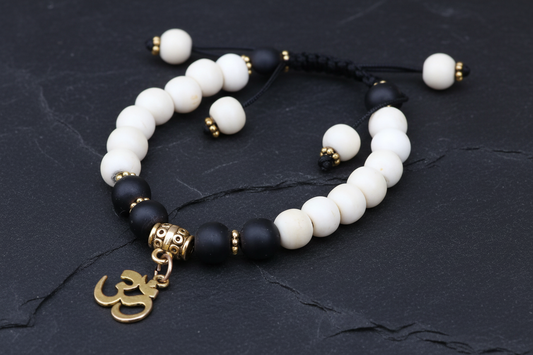 Yak Bone Wrist Mala Bracelet with OM Charm