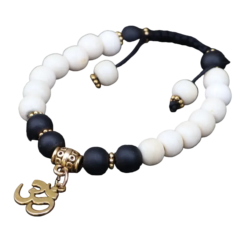 Yak Bone Wrist Mala Bracelet with OM Charm
