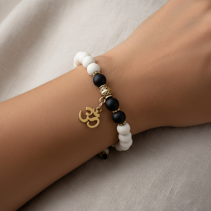 Yak Bone Wrist Mala Bracelet with OM Charm