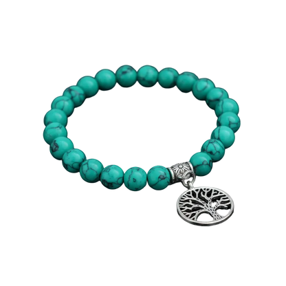 Turquoise Stone Wrist Mala Bracelet with Life of Tree Charm