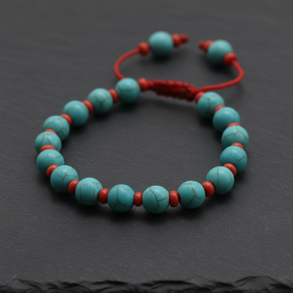 Turquoise Stone and Red Coral Wrist Mala Bracelet