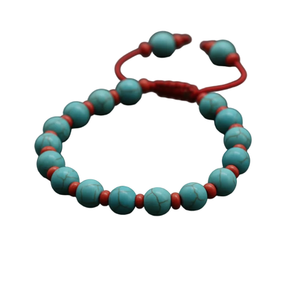Turquoise Stone and Red Coral Wrist Mala Bracelet
