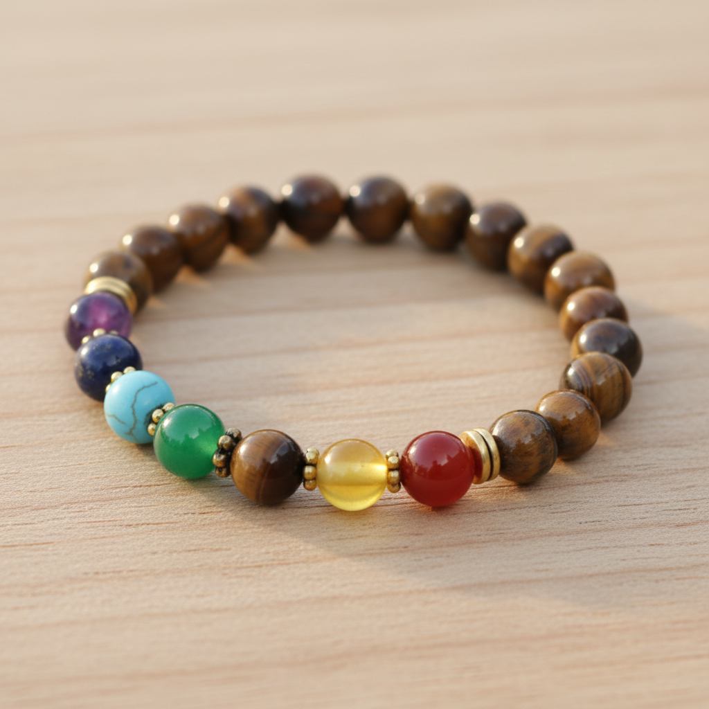 7 Chakra Tiger Eye Stone Wrist Mala Bracelet