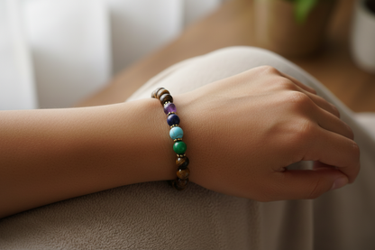 7 Chakra Tiger Eye Stone Wrist Mala Bracelet
