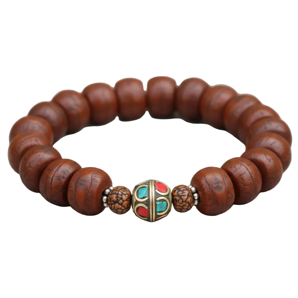 Antique Bodhi Seed and Inlaid Brass Bead Wrist Mala Bracelet