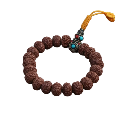 5 Faced Rudraksha Seed Wrist Mala with Inlaid Brass Bead