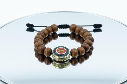 Antique Flat Bodhi Seed Wrist Mala Bracelet with Tibetan Om Inlaid Bead