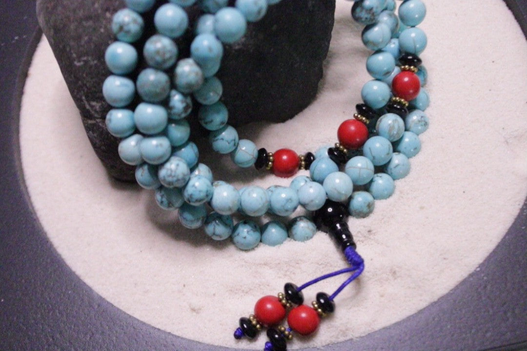 Turquoise and Red Coral Stone Mala