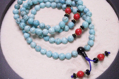 Turquoise and Red Coral Stone Mala