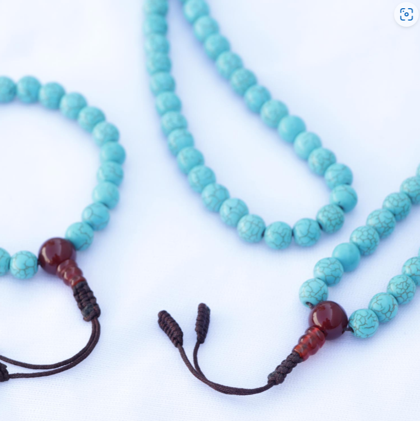 Turquoise Stone Mala and Bracelet Set
